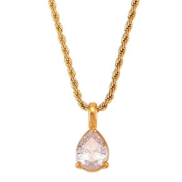 Zircon Water Drop Pendant Necklace Rope Chain 18K Gold Plated Birth Stone - Picture 3 of 6